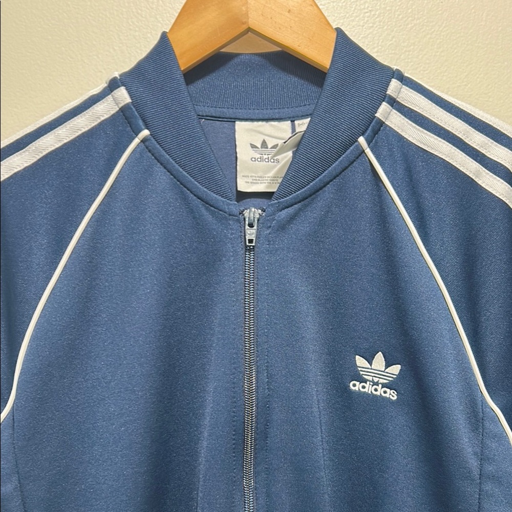 Adidas Adicolor Classic Blue Track Jacket with White Stripes